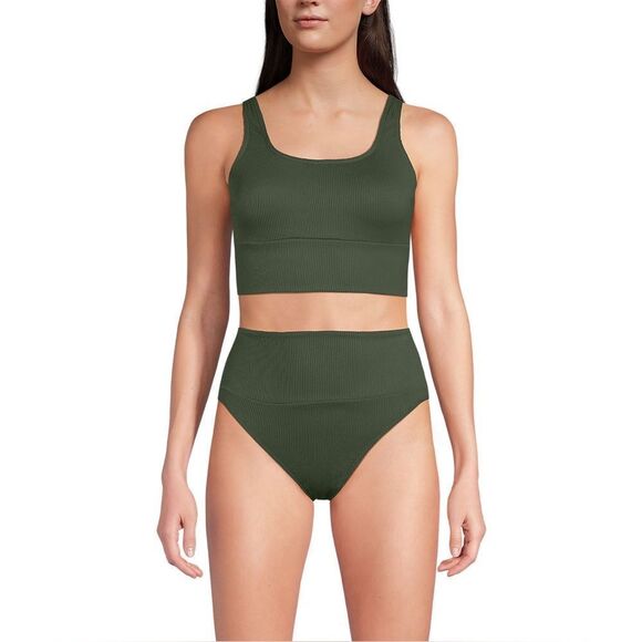 Land's End Swimsuit Tankini top soft cup rich olive green ottoman ribbed Var - Picture 3 of 9